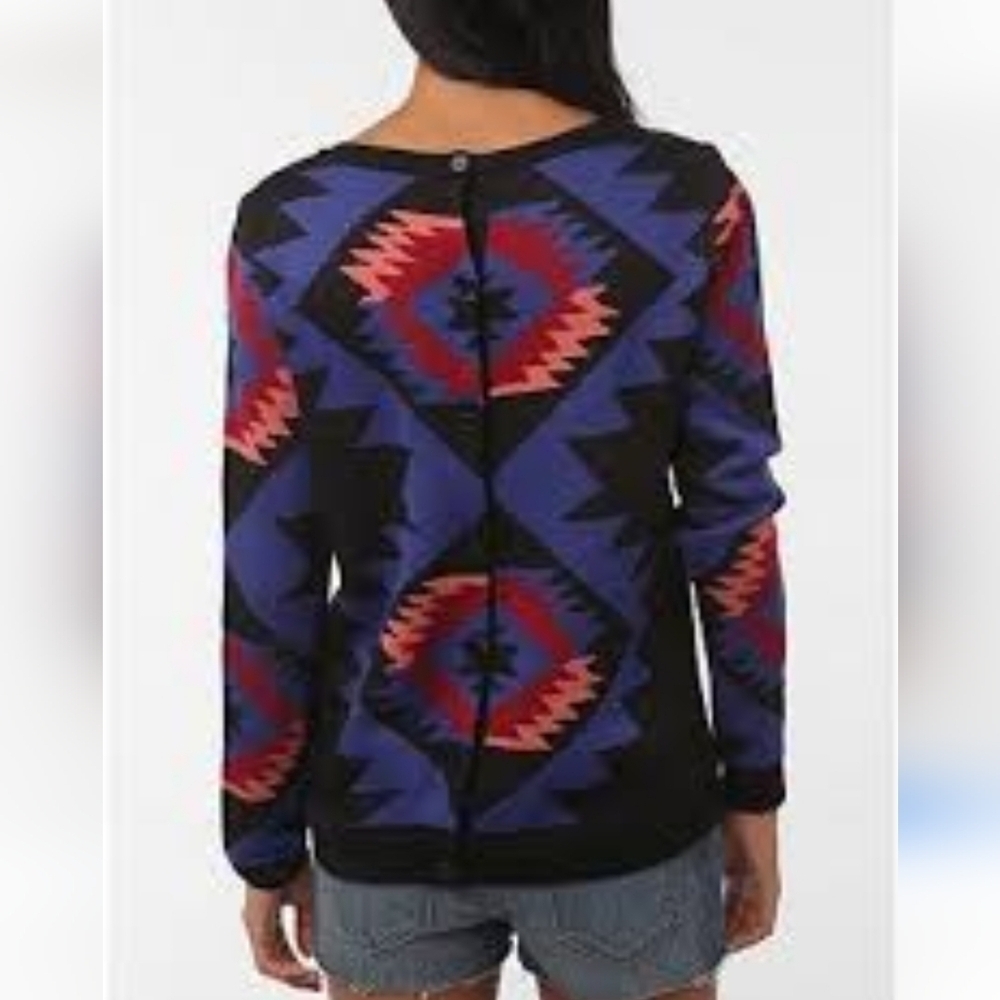Lucca Couture Aztec Southwest Design Button Back Sweater Womens Small